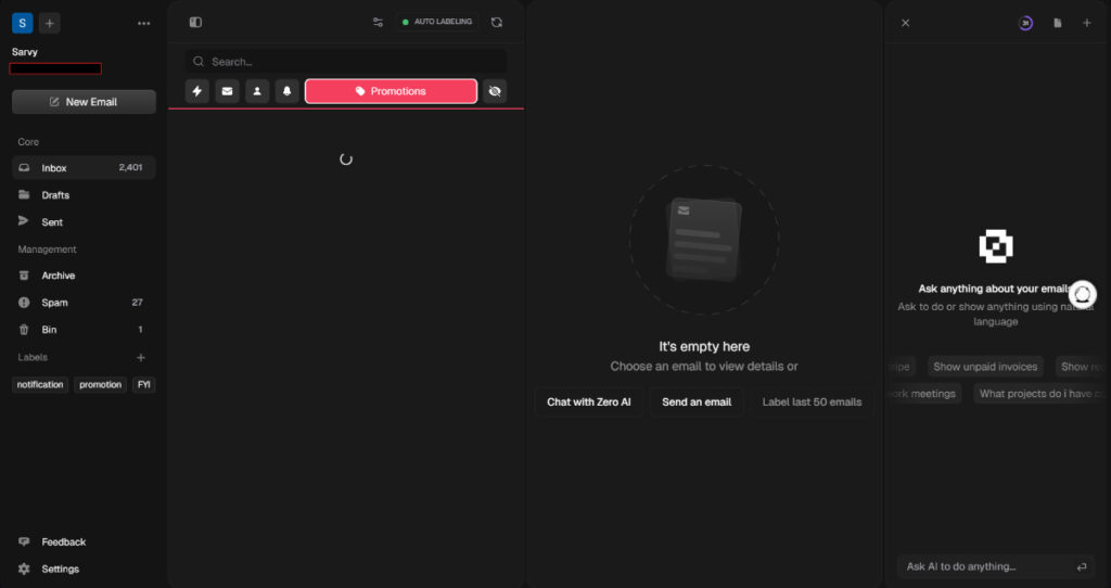 Email management interface