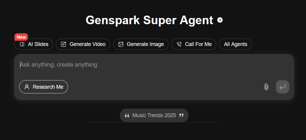 Genspark Super Agent including AI Slides feature