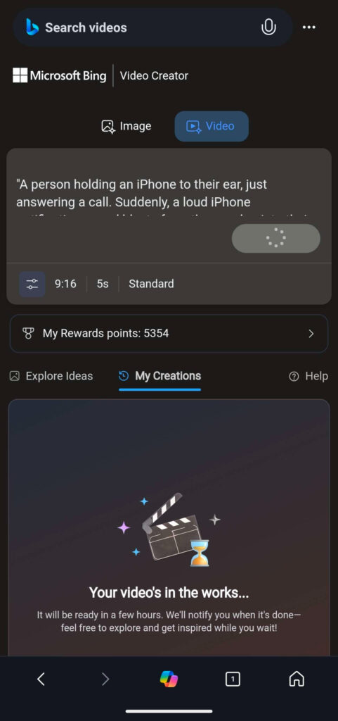 Bing AI Video Creator generating a video.